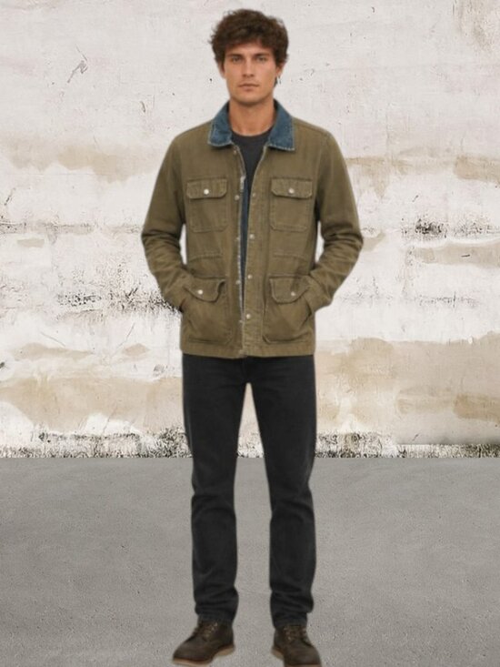 Obey Other - OBEY Men's Olive Brown Work Jacket with Denim Collar Size Small